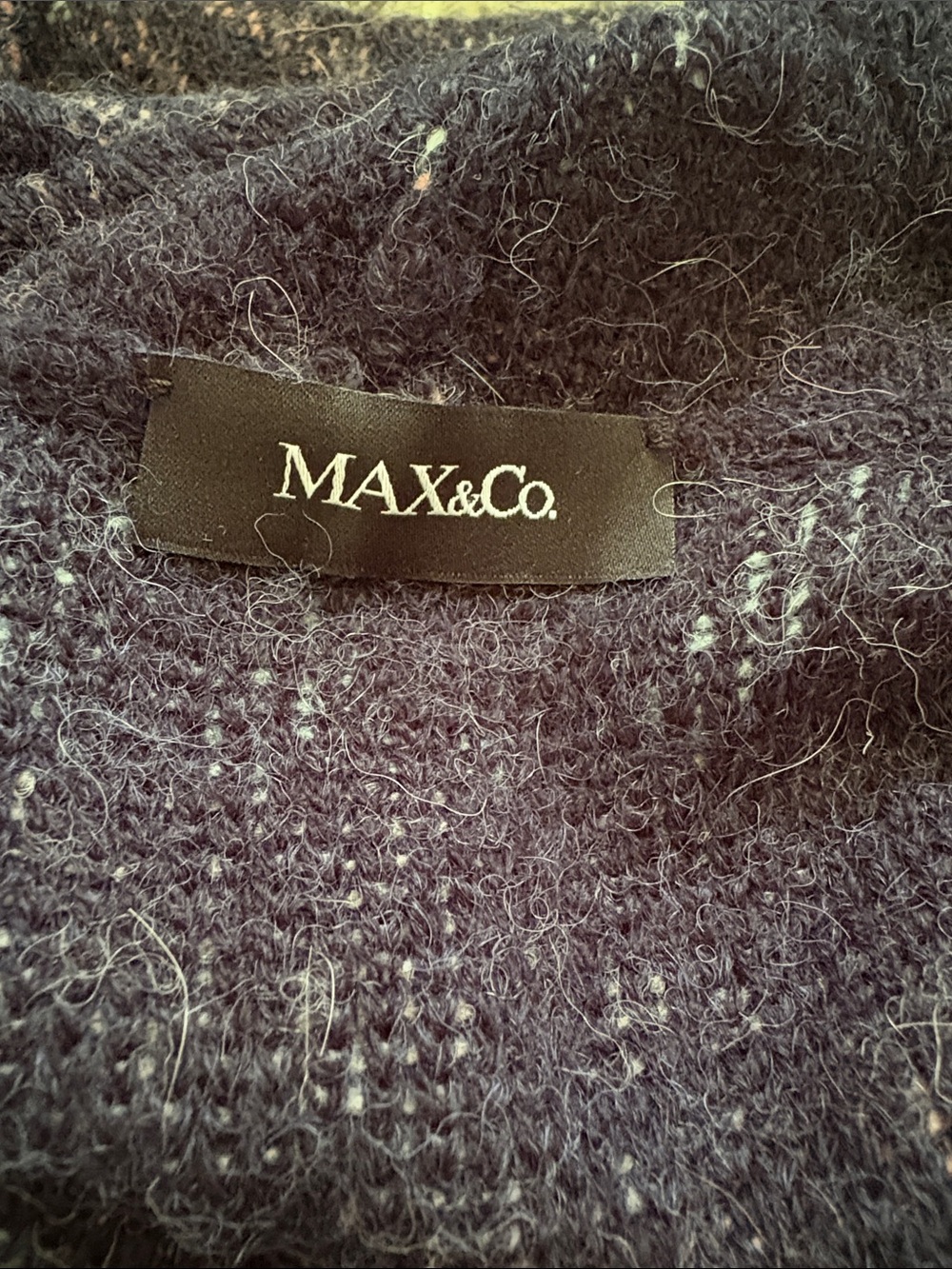 MAX&Co Milan Cowl Neck Wool Poncho Cape Sweater Knit Slit Pockets Navy Pink OS - Picture 10 of 11